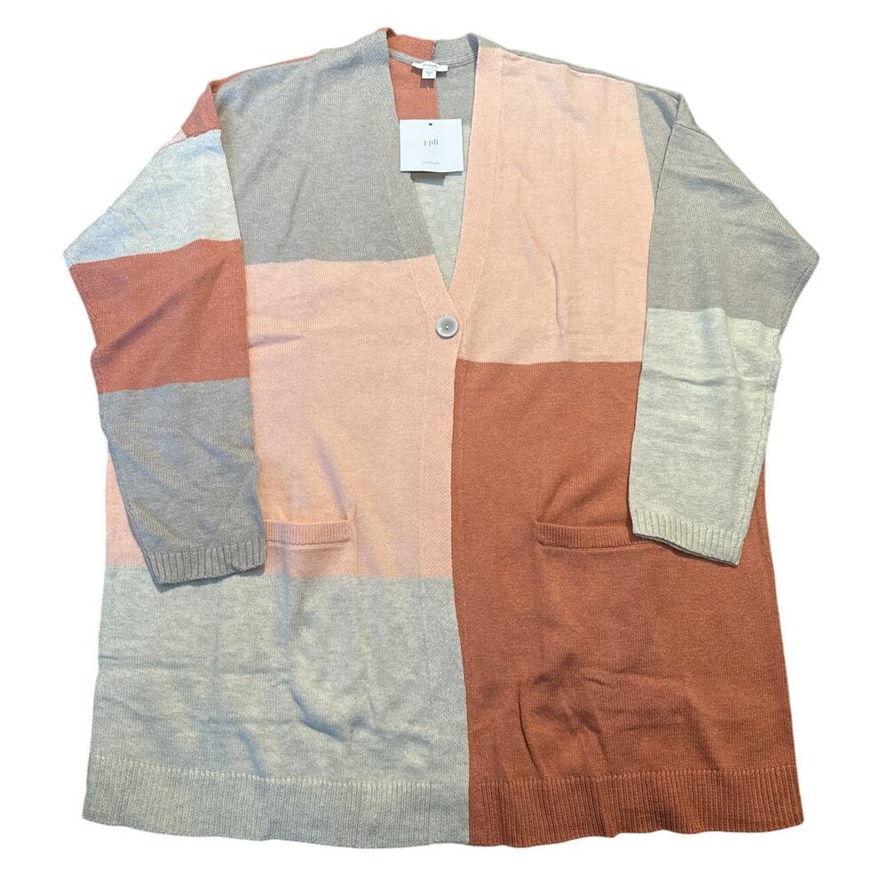 J. Jill Colorblock Patchwork Single Button V-Neck… - image 2